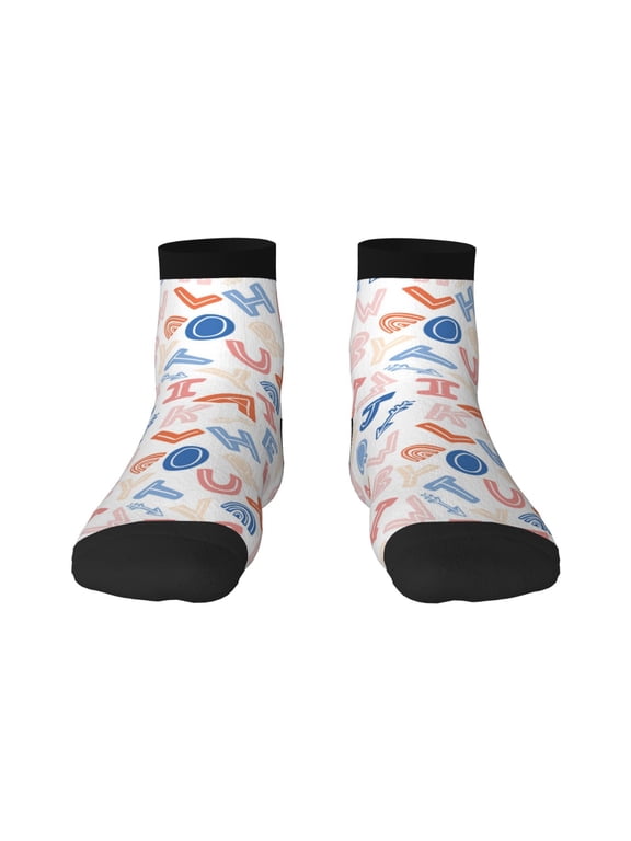 Scandinavian Alphabet Print Adult Socks, Crew Moisture-wicking Socks, Unisex Cushion Crew Socks,Casual Sports Ankle Socks