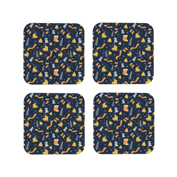 Fuzoiu Scarf Ski Shoes sock Print Leather Coasters Set,Drink Coasters Set of 4,for Tabletop Protection, Durable PVC Coasters,Home Décor and Housewarming Gift-Square