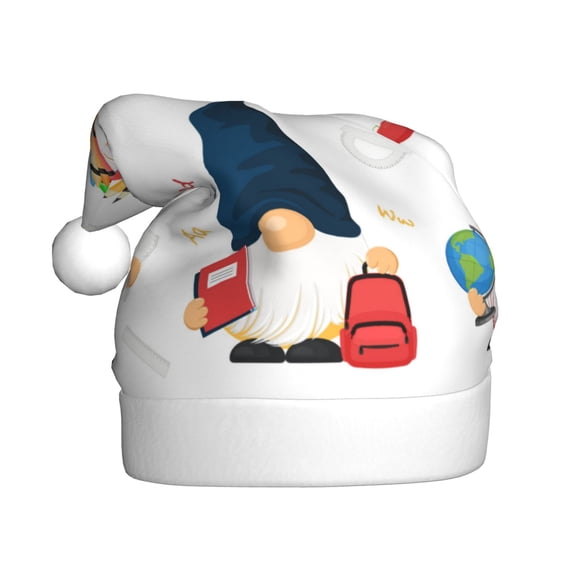 Fuzoiu School Cute Gnomes Print Santa Hat Christmas Hat for Adults,Santa Hats with Pompom, Unisex Xmas Holiday Hat for Christmas New Year Festive Party Supplies
