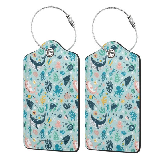 Fuzoiu Sea Animal Print Premium Leather Luggage Tag,Travel Accessory,Luggage Tag for Suitcase Baggage Handbag Travel Bag,Name Card & Privacy Cover-1