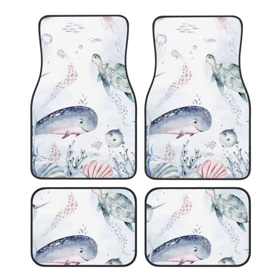 Fuzoiu Sea Animals Print Carpet Floor Mats for Car,Car Foot Mat Set,Universal Fit 4 Piece Mat Pad Set,Fits Most Cars Trucks Vans Sedans SUV Auto Carpet Mat Se