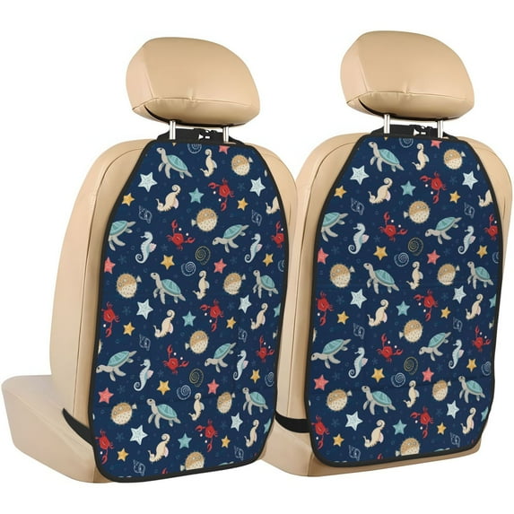 Fuzoiu Sea Creatures Print 2 Pack Kick Mat Back Seat Protector With 3 Storage Pockets, Universal Car Seat Back Organizer For Kids Pets, Waterproof Backseat Protector For Most Car