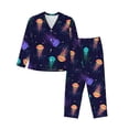 thumbnail image 1 of Fuzoiu Sea Jellyfish Print Women's Long-Sleeved Pajama,Lounge Button Down Nightwear,Womens Notch Collar Pajama Set-X-Large, 1 of 7