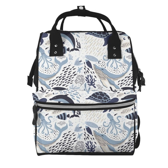 Fuzoiu Sea Life Elements Print Diaper Bag Backpack,Baby Essentials Travel Tote,Multi function Waterproof Diaper Bag, Travel Essentials Baby Bag - Unisex