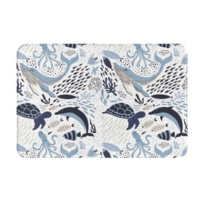 Fuzoiu Sea Life Elements Print Door Mat Outdoor Indoor Welcome Mats, Front Doormat,Flannel Non Slip Durable Entrance Rugs for Front Door, Inside Outside Entry, Porch, Resist Dirt,16x24in