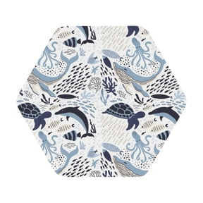 Fuzoiu Sea Life Elements Print Leather Coasters Set,Drink Coasters Set of 6,for Tabletop Protection, Durable PVC Coasters,Home Décor and Housewarming Gift,Hexagon