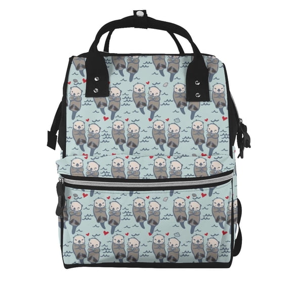 Fuzoiu Sea Otter Print Diaper Bag Backpack,Baby Essentials Travel Tote,Multi function Waterproof Diaper Bag, Travel Essentials Baby Bag - Unisex
