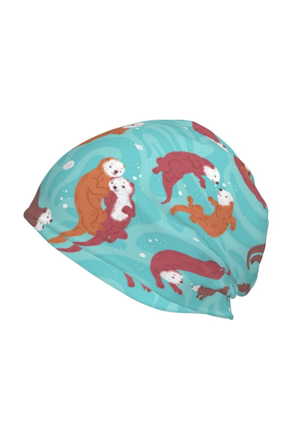 Sea Otters Family In Blue Water Print Winter Beanie Hat for Men & Women,Warm Knit Cap,Women Windproof Watch Hat,Knit Warm Unisex Beanie