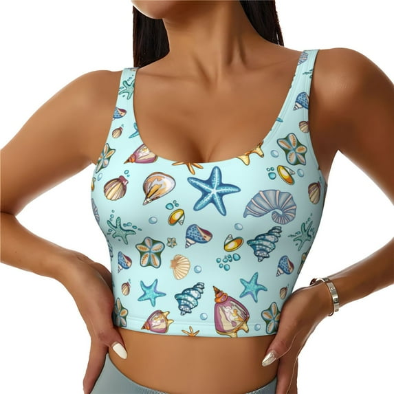 Fuzoiu Sea Shells 2 Print Women's Sports Vest,U-Back Sports Tank,Gym Vests,Athletic Sleeveless Shirts,Exercise Undershirts,Yoga, Gym, and Dance Wear-Small
