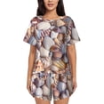 thumbnail image 1 of Fuzoiu Sea Shells Print Women's Short-Sleeved Pajama Set,Lounge Sleepwear Set,Womens Pajama Sets 2 Piece,Button-Up Top and Shorts with Pockets-Medium, 1 of 7