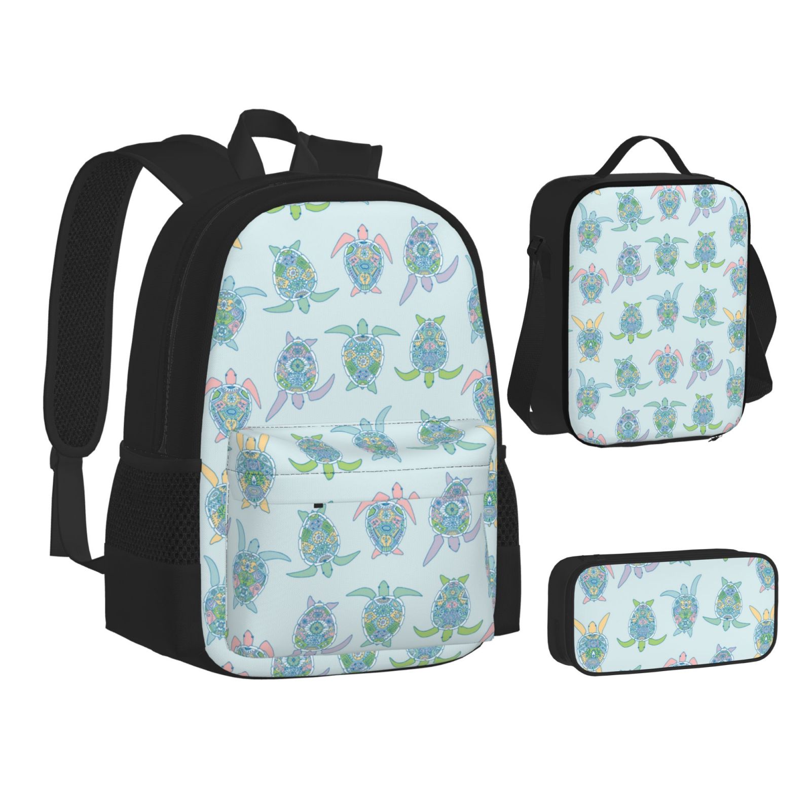 Fuzoiu Sea Turtle Print 3-piece School Bag Set, Backpacks With Lunch 