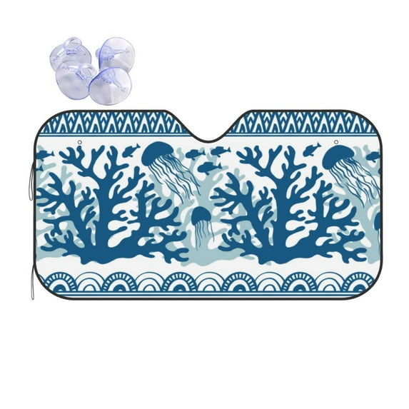 Fuzoiu Sea Underwater Jellyfish Print Car Windshield Sun Shade,Block Uv Rays Sunshade,Foldable Front Window Sun Visor Protector for Car,SUV,Truck-Keep Vehicle Cool-Sea Underwater Jellyfish