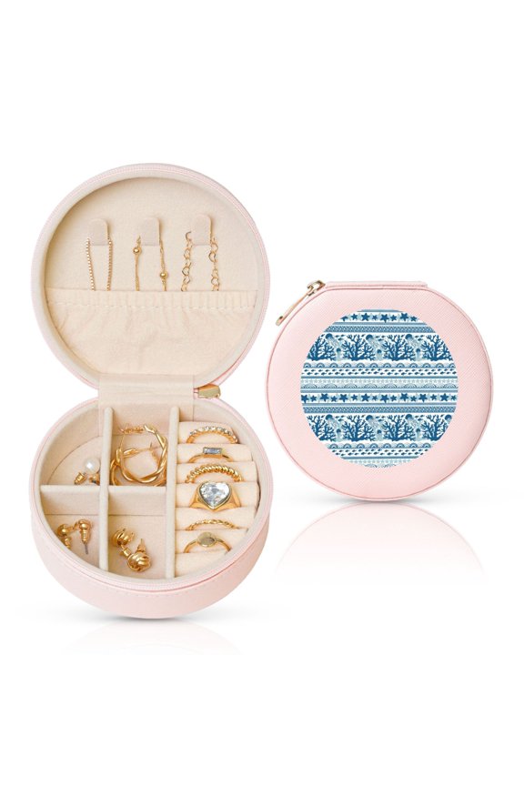 Sea Underwater Jellyfish Print Portable Jewelry Box,Round Mini Leather Travel Jewelry Case,Small Travel Jewelry Organizer,Jewelry Holder for Ring Necklace Earring for Women Girls-Pink