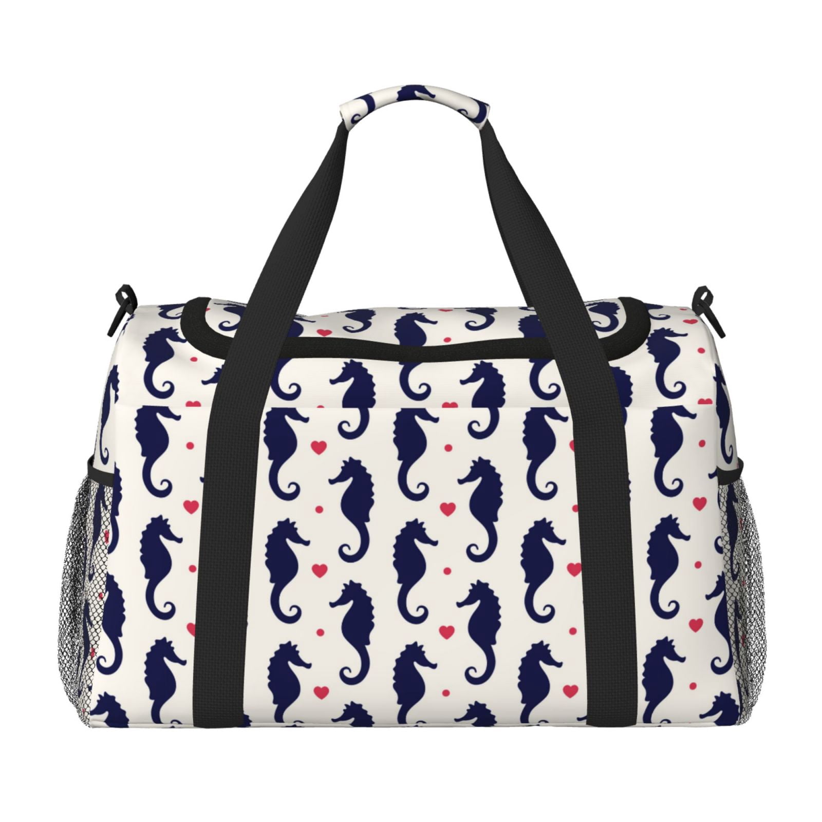 Fuzoiu Seahorses and Hearts Print Travel Duffle Bag,Carry On Tote Bags,Duffel Bag,Sport Gym Bag, Hospital Bag for Labor and Delivery, Overnight Bag,Luggage Bag