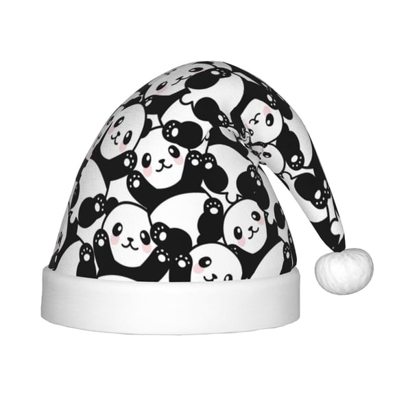 Fuzoiu Seamless Pattern Cute Panda Print Santa Hat Christmas Hat for kids,Santa Hats with Pompom, Unisex Xmas Holiday Hat for Christmas New Year Festive Party Supplies
