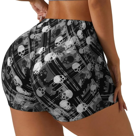 Fuzoiu Seamless Pattern With Skulls Print Women's Workout Shorts,Workout Biker Shorts Women,Exercise Fitness Shorts,Scrunch Short, Athletic Shorts for Gym Yoga Running Sport Active-XX-Large