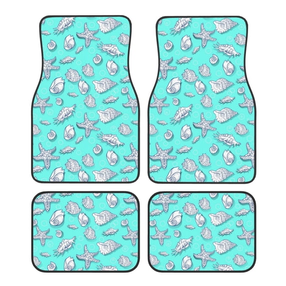 Fuzoiu Seashell And Starfish Print Carpet Floor Mats for Car,Car Foot Mat Set,Universal Fit 4 Piece Mat Pad Set,Fits Most Cars Trucks Vans Sedans SUV Auto Carpet Mat Se