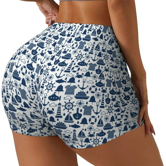 Fuzoiu Seaside Primary Color Print Women's Workout Shorts,Workout Biker Shorts Women,Exercise Fitness Shorts,Scrunch Short, Athletic Shorts for Gym Yoga Running Sport Active-X-Large