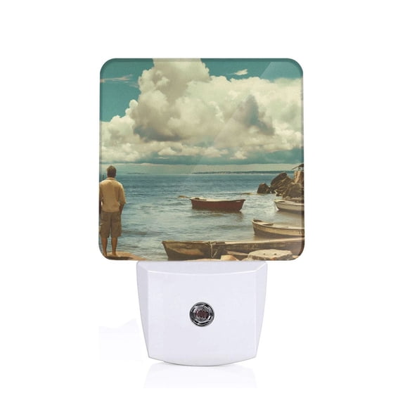 Fuzoiu Serene Coastal Blue Sky Print Dusk to Dawn LED Night Light with Light Sensor, Energy-Efficient Touch-Safe Night Lamp for Home, Office, and Kids' Rooms-US