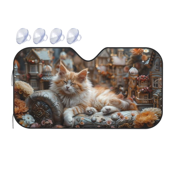 Fuzoiu Serene Kitten Kingdom Print Car Windshield Sunshade,Foldable Reflective Sun Visor,Windshield Sun Shade,UV Rays Sun Visor Shade,Auto Front Sun Shield Shade-Medium