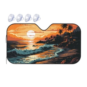 Fuzoiu Serene Ocean Sunset Print Car Windshield Sunshade,Foldable Reflective Sun Visor,Windshield Sun Shade,UV Rays Sun Visor Shade,Auto Front Sun Shield Shade-Medium