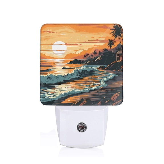 Fuzoiu Serene Ocean Sunset Print Dusk to Dawn LED Night Light with Light Sensor, Energy-Efficient Touch-Safe Night Lamp for Home, Office, and Kids' Rooms-US