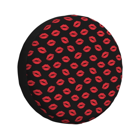Fuzoiu Sexy Red Lips Kiss Print Universal Spare Tire Cover with Buckle Strap, Waterproof Wheel Covers for Jeep, Trailer, RV, Truck and All Car-14 inch