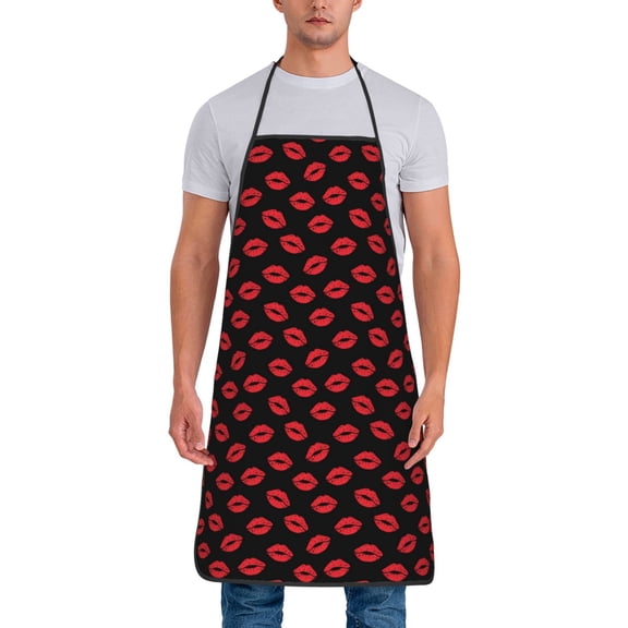 Fuzoiu Sexy Red Lips Kiss Print Waterproof Apron, Kitchen Apron for Women Men Chef, Apron for Christmas Dinner Party Cooking Baking Crafting House Cleaning Kitchen
