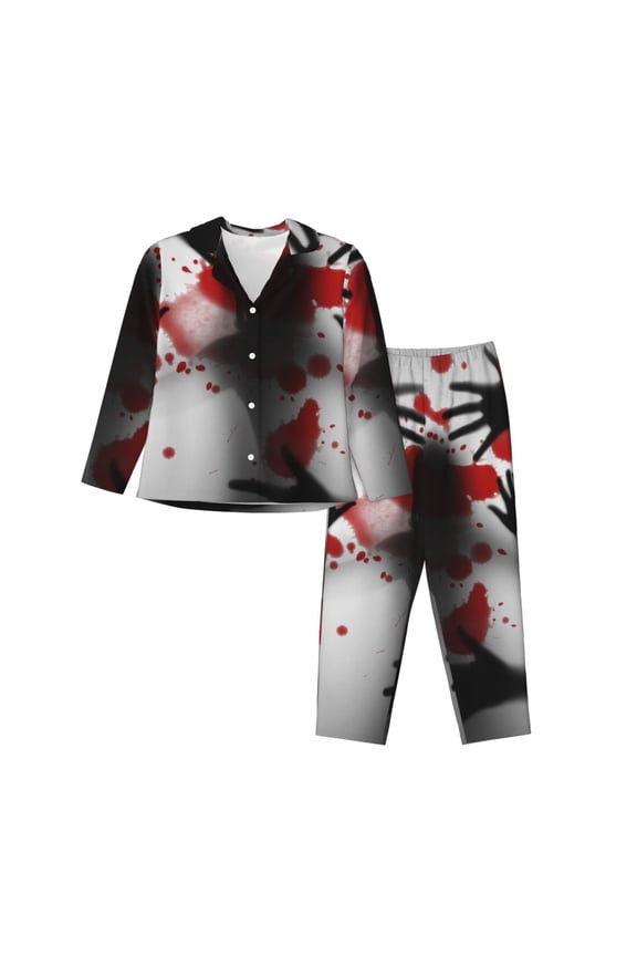 Shadows Behind Print Women's Long-Sleeved Pajama,Lounge Button Down Nightwear,Womens Notch Collar Pajama Set-Small