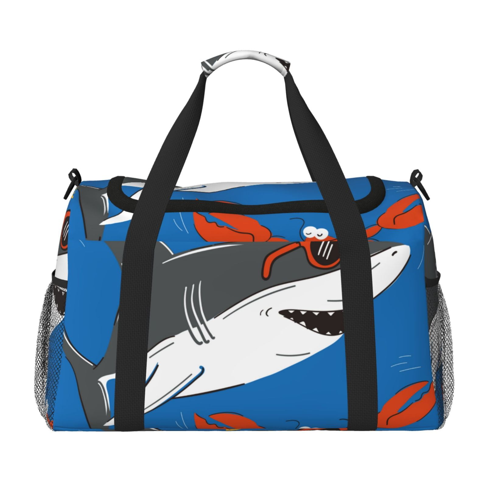 Fuzoiu Shark With Sunglasses and Lobste Print Travel Duffle Bag,Carry On Tote Bags,Duffel Bag,Sport Gym Bag, Hospital Bag for Labor and Delivery, Overnight Bag,Luggage Bag