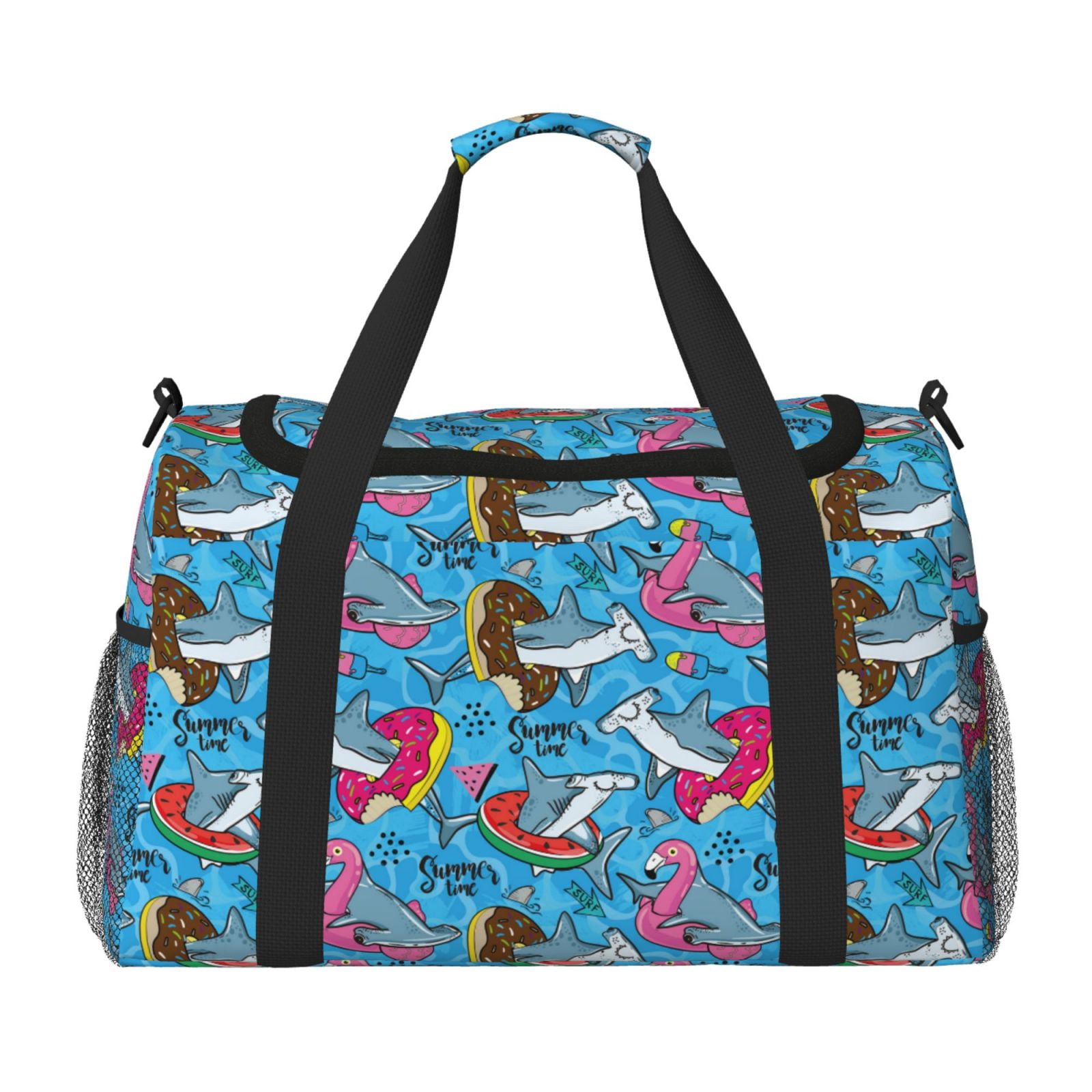 Fuzoiu Sharks Summer Print Travel Duffle Bag,Carry On Tote Bags,Duffel Bag,Sport Gym Bag, Hospital Bag for Labor and Delivery, Overnight Bag,Luggage Bag