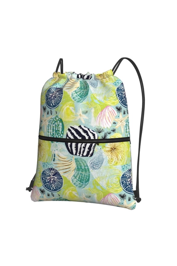 Shell Clam Print Drawstring Backpack Water Resistant String Bag Sports Sackpack Gym Sack for Men Women