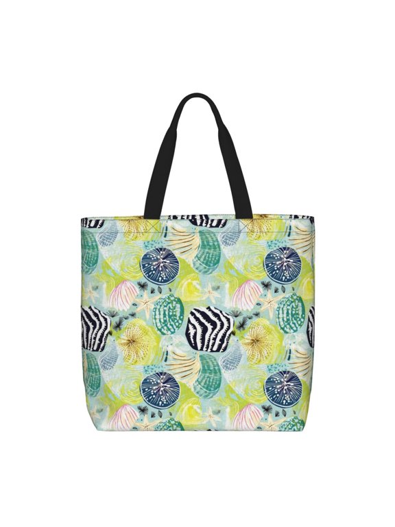 Shell Clam Print Durable Tote Bag,Shoulder Bag with Zipper Closure,Casual Tote's Handbag,for Daily Use, Shopping, School, Work