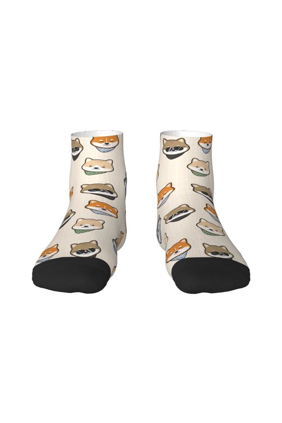 Shiba Head Face Print Adult Socks, Crew Moisture-wicking Socks, Unisex Cushion Crew Socks,Casual Sports Ankle Socks