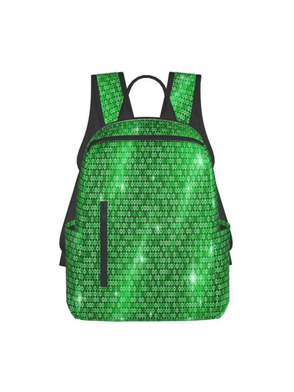 Shiny round green sequins Print Lightweight Daypack,Weekender Bag for Men and Women, Travel Backpack with Padded Straps for School, Travel & Work
