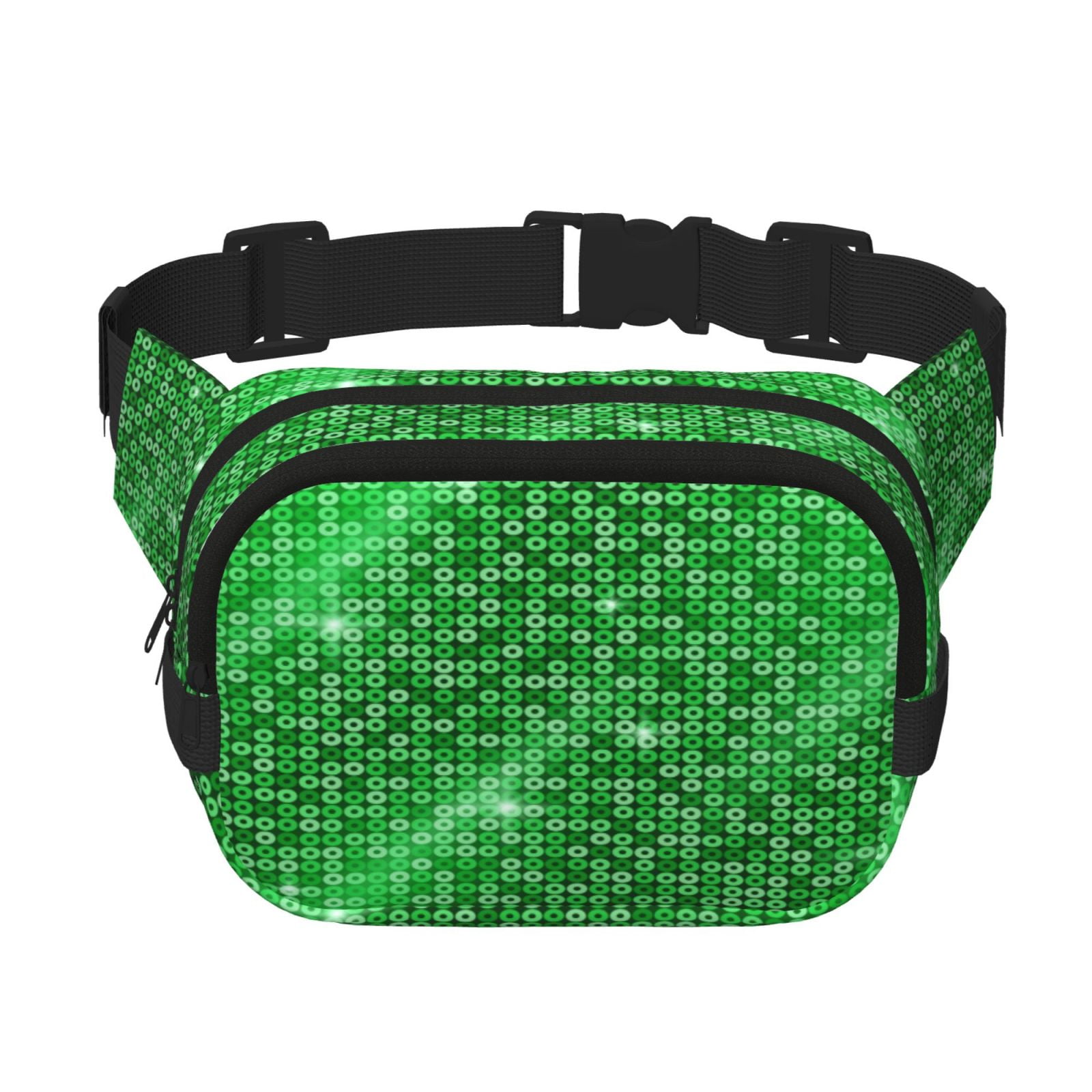 Fuzoiu Shiny round green sequins Print Unisex Square Double Layer Waist Bag,Crossbody Fanny Pack Travel Workout Accessory