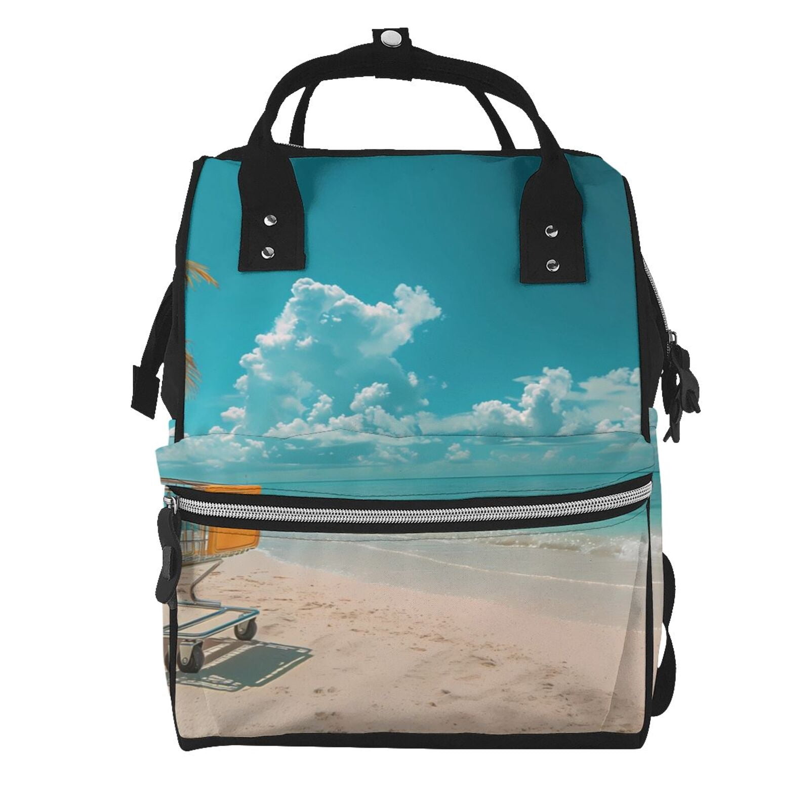 Fuzoiu Shopping Cart On Tropical Beach Print Diaper Bag Backpack,Baby Essentials Travel Tote,Multi function Waterproof Diaper Bag, Travel Essentials Baby Bag - Unisex
