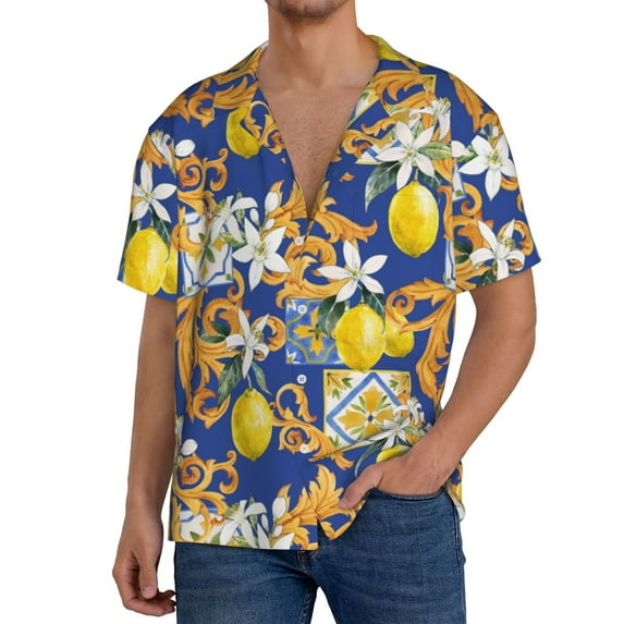 Fuzoiu Sicilian Style Print Men's Casual Short,Men's Short Sleeve Shirt,Mens Casual Button Down Shirts,Cuban Collar Summer Shirt for Beach, Vacation, and Outdoor Activities-3X-Large