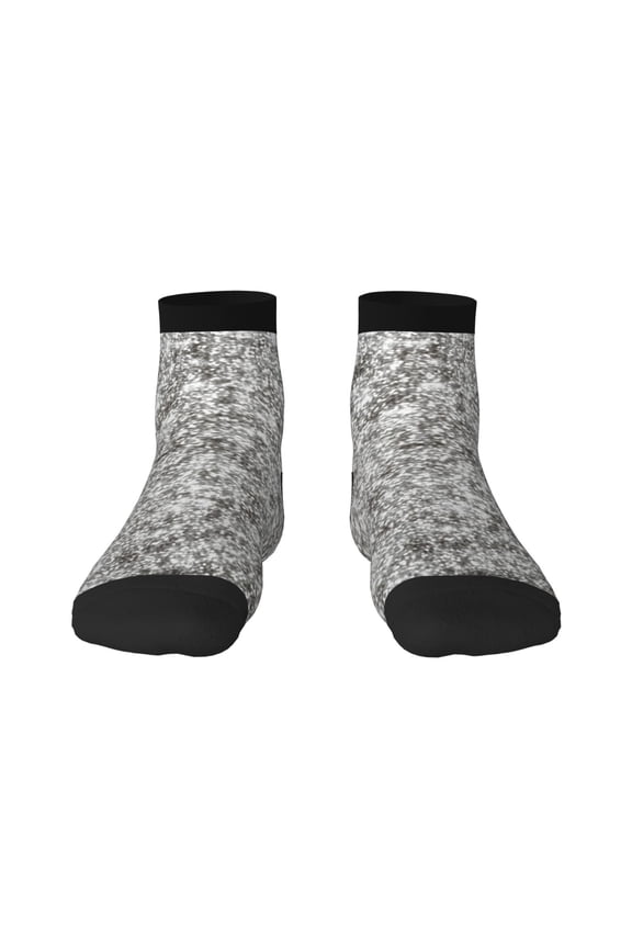 Silver Glitter Print Adult Socks, Crew Moisture-wicking Socks, Unisex Cushion Crew Socks,Casual Sports Ankle Socks