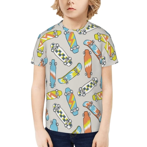 Fuzoiu Skateboard Print Boys' Casual T-Shirt,Crewneck Undershirts,Boys Athletic Shirt,Short Sleeve T-Shirts for Outdoor Play