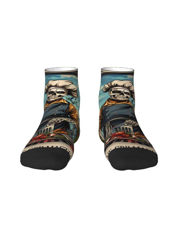 Skeleton Chef BBQ Scene Print Adult Socks, Crew Moisture-wicking Socks, Unisex Cushion Crew Socks,Casual Sports Ankle Socks