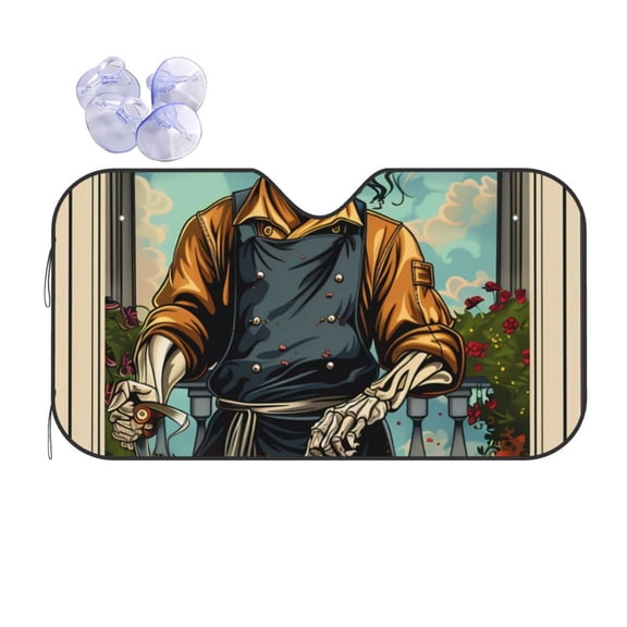 Fuzoiu Skeleton Chef BBQ Scene Print Car Windshield Sun Shade,Block Uv Rays Sunshade,Foldable Front Window Sun Visor Protector for Car,SUV,Truck-Keep Vehicle Cool-Skeleton Chef BBQ Scene