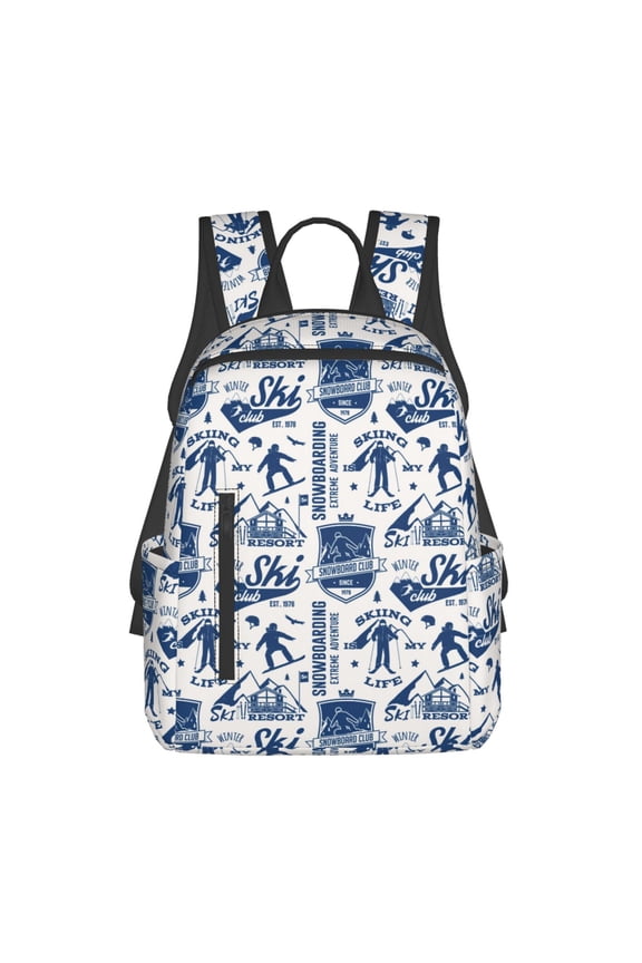 Skiing Enthusiast Print Lightweight Daypack,Weekender Bag for Men and Women, Travel Backpack with Padded Straps for School, Travel & Work