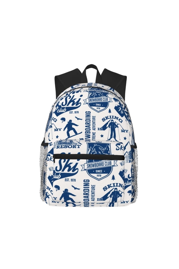 Skiing Enthusiast Print School Backpack for Teens,Large Bookbag,Lightweight Laptop Bag for Travel, Work, School & Outdoor Adventures