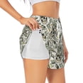 thumbnail image 1 of Fuzoiu Skull with Cash Print Women's Athletic Shorts, Double-Layer Running Shorts with Pocket,Women's Workout Shorts for Yoga, Gym, and Workouts-XX-Large, 1 of 7