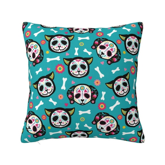 Fuzoiu Skull Cat Print Square Pillow Cover,Hidden Zipper Design,Luxury Square Pillow Case, Throw Pillow,Couch Cushion-22"x22"