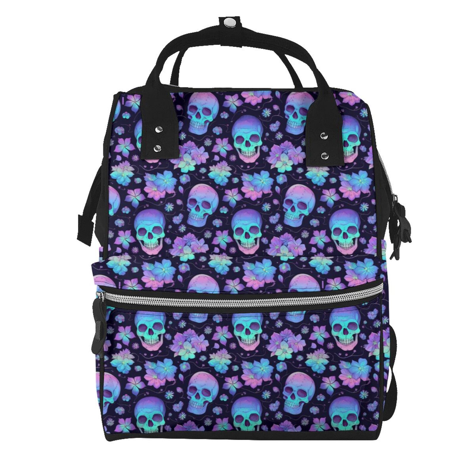 Fuzoiu Skull flower funny Print Diaper Bag Backpack,Baby Essentials Travel Tote,Multi function Waterproof Diaper Bag, Travel Essentials Baby Bag - Unisex