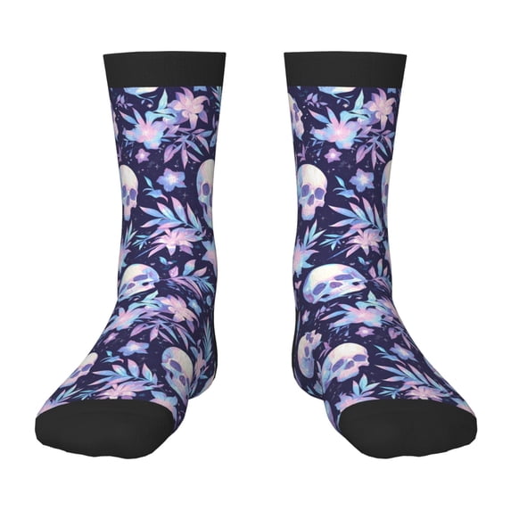 Fuzoiu Skull flower white blue Print Kids Socks For Boys Girls,Grip Crew Socks with Non Slip,Lightweight Stretch Crew Socks,Toddlers Crew Boot Socks