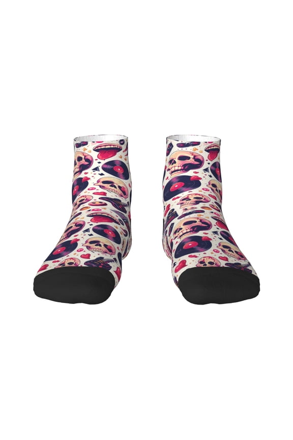Skull lips record Guitar Print Adult Socks, Crew Moisture-wicking Socks, Unisex Cushion Crew Socks,Casual Sports Ankle Socks