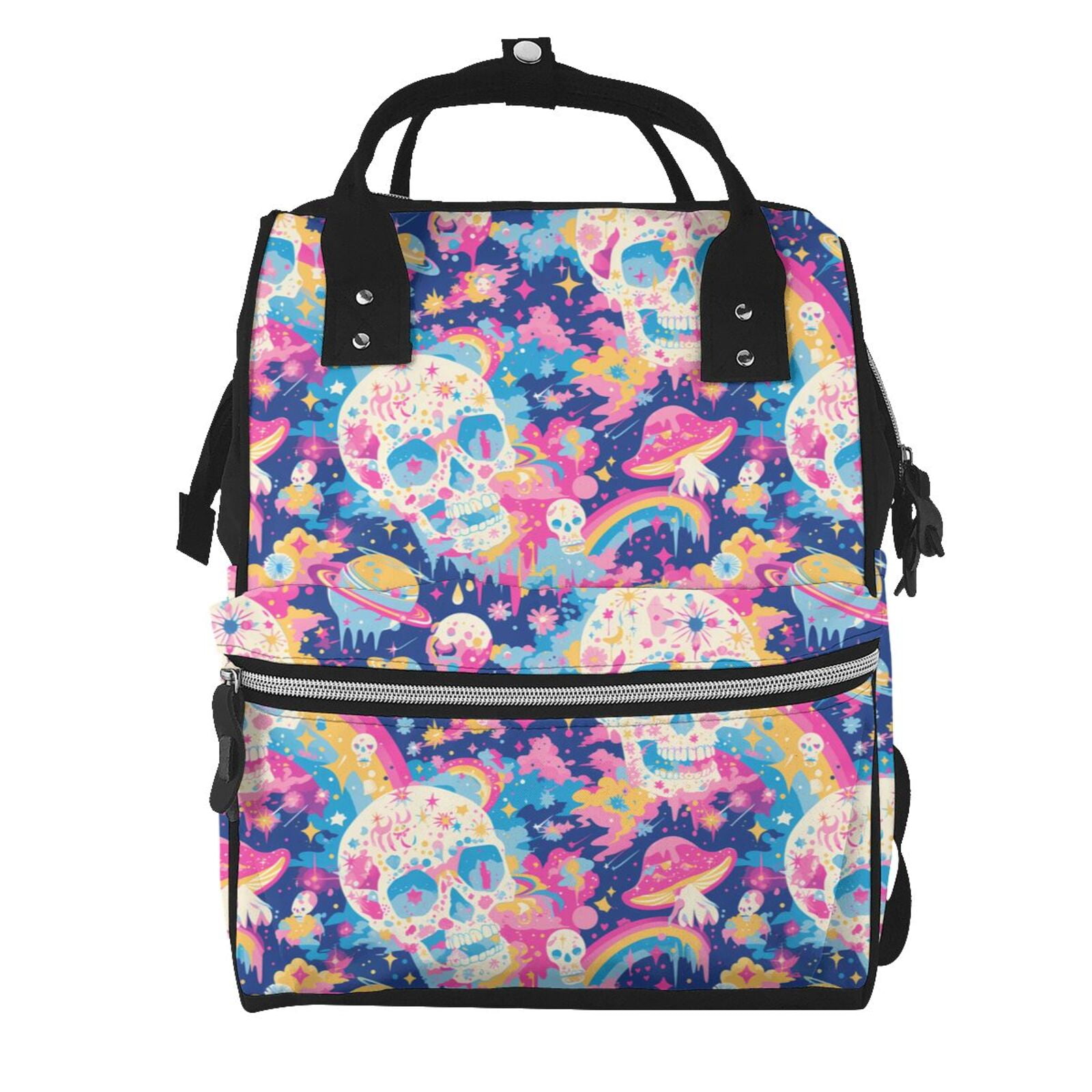 Fuzoiu Skull rainbow color space Print Diaper Bag Backpack,Baby Essentials Travel Tote,Multi function Waterproof Diaper Bag, Travel Essentials Baby Bag - Unisex